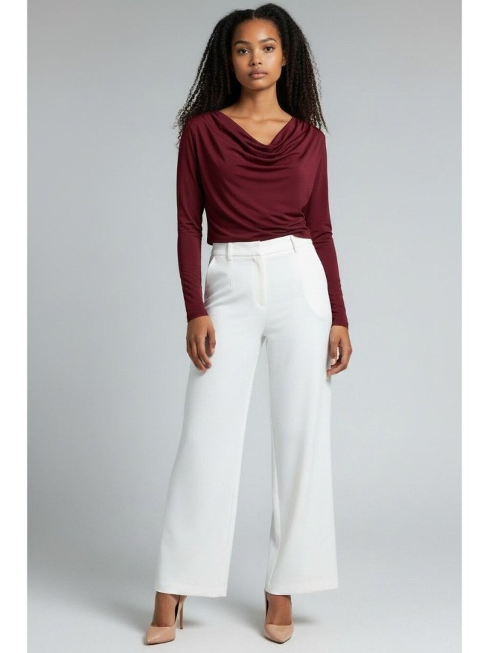Open Edit Cowl Neck Long Sleeve Crop Top, Burgundy London